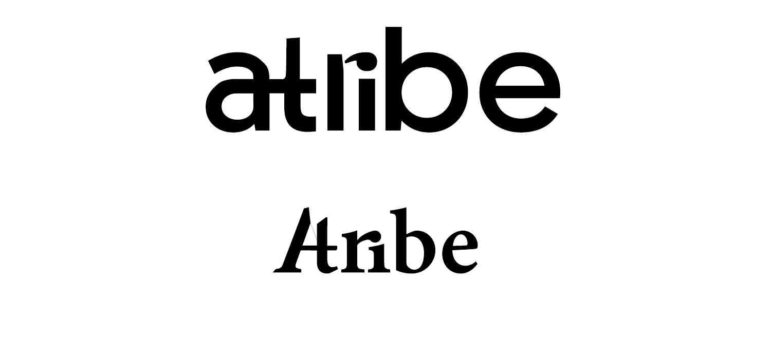 Early lowercase sans-serif and serif ATRIBE wordmark explorations