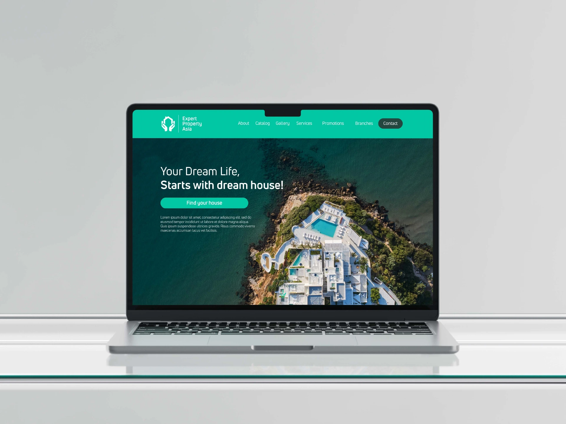EPA website concept presented on a laptop, featuring teal navigation and coastal property photography