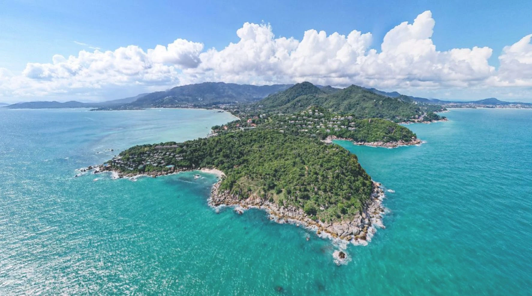 Aerial peninsula photography from the EVA Bay Lamai brochure