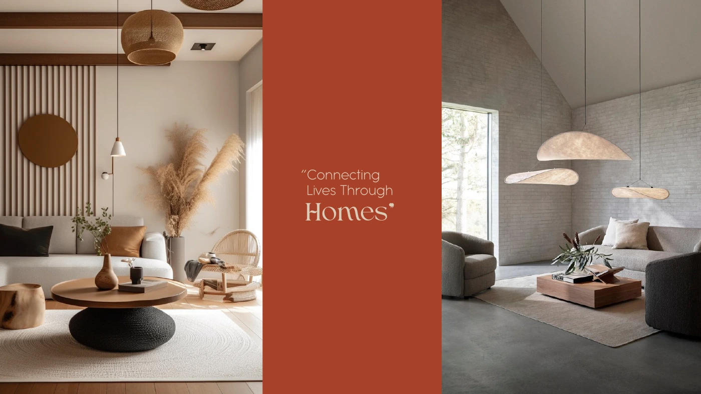Kitsune Nebo interior moodboard with warm natural materials and the line Connecting Lives Through Homes
