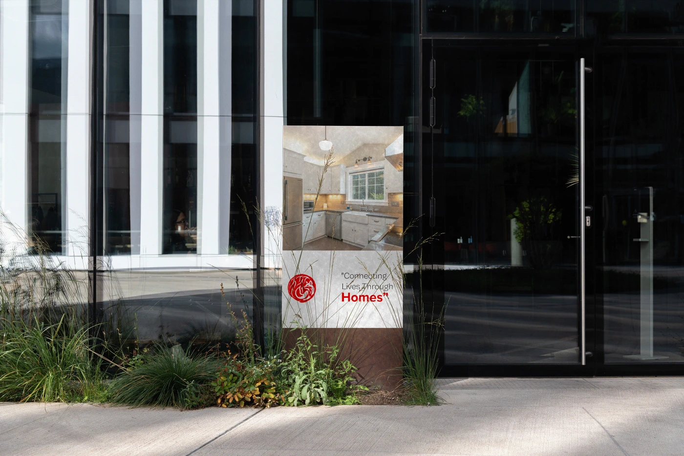 Kitsune Nebo branded standing banner in an architectural setting