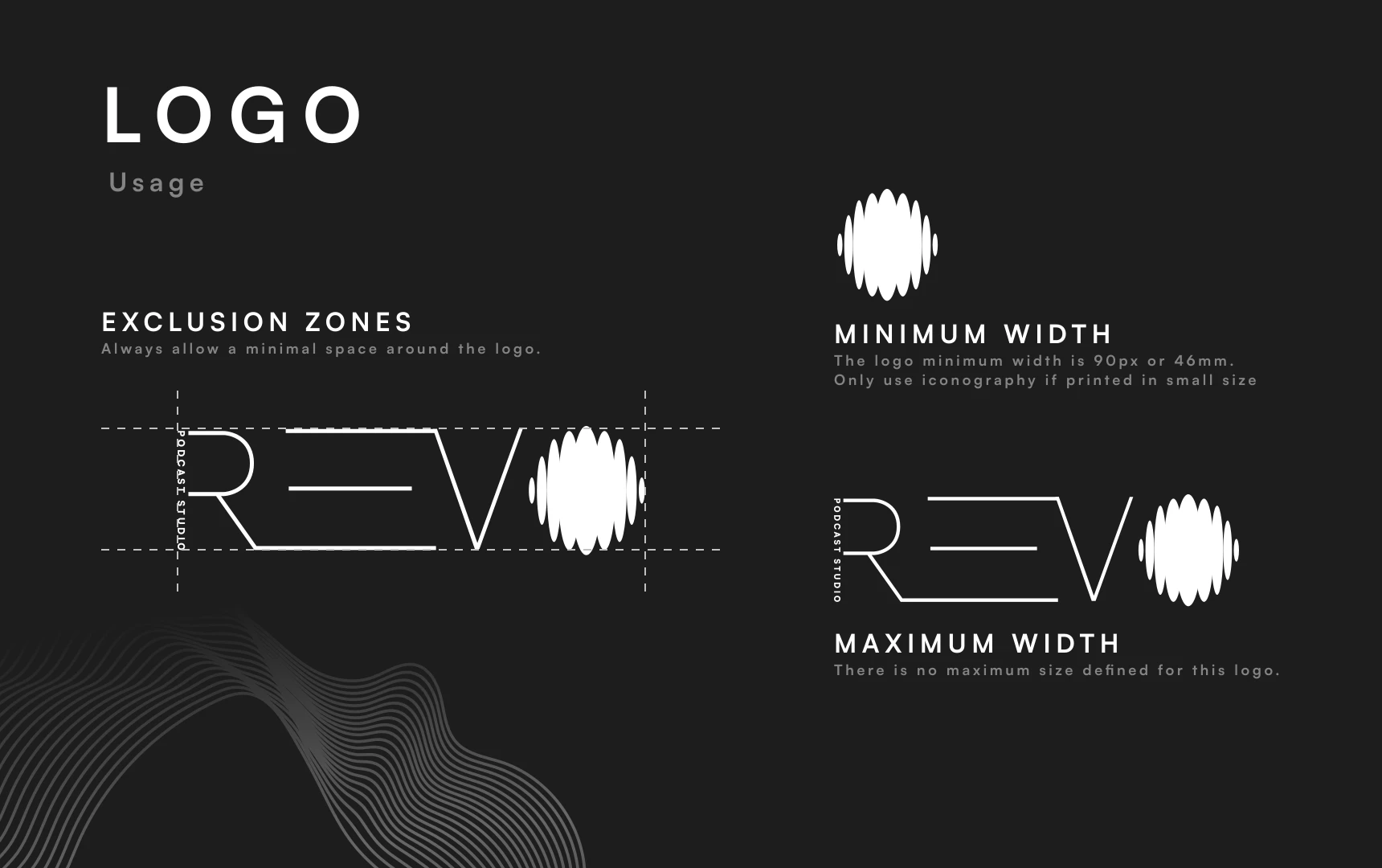 REVO logo usage guide, including exclusion zones and size rules