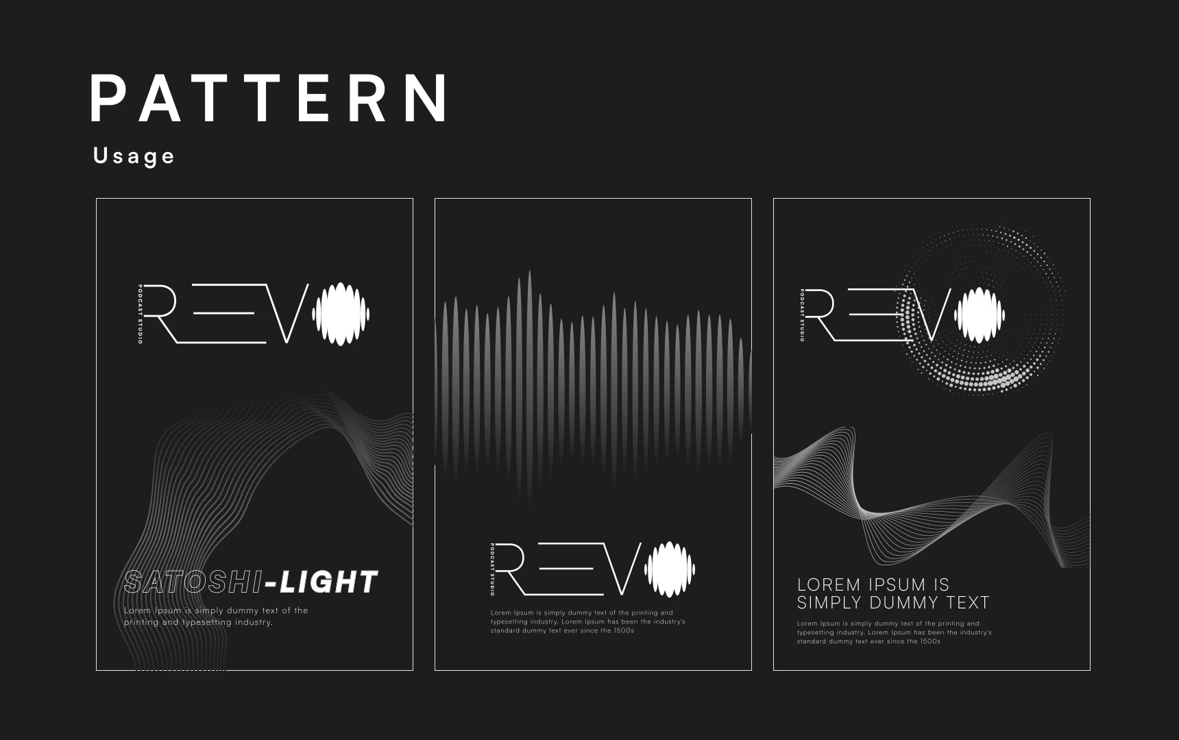 Three compositions showing REVO brand patterns in use